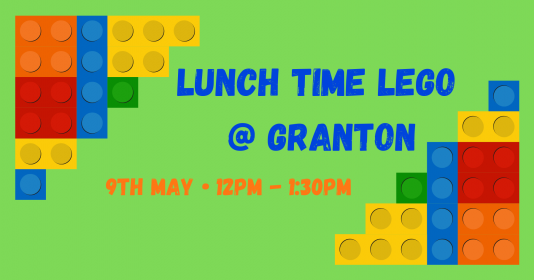 Lunch Time Lego at Granton 9th May 12pm to 1.30pm