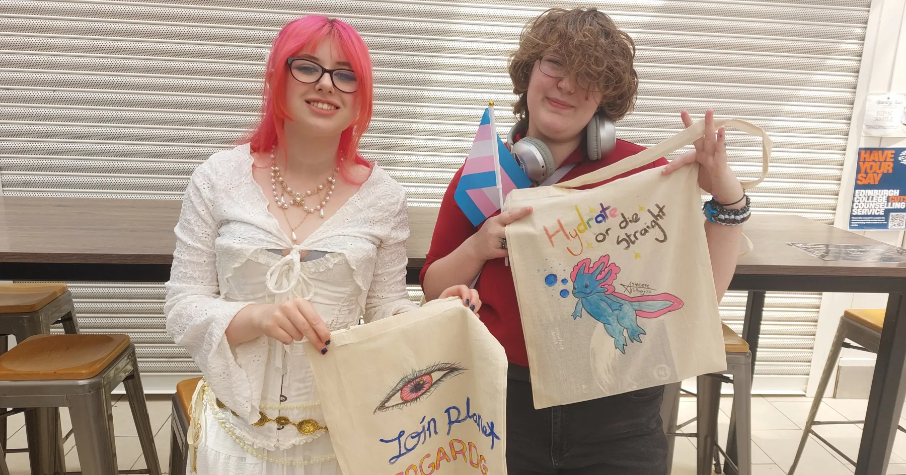 Students with their homemade pride merch