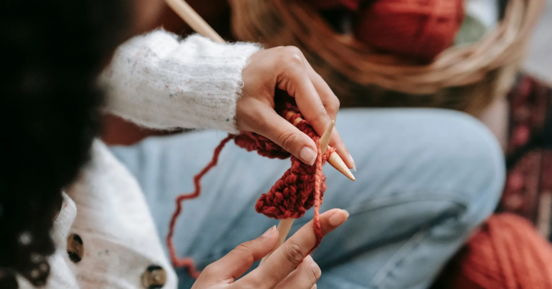 A person knitting