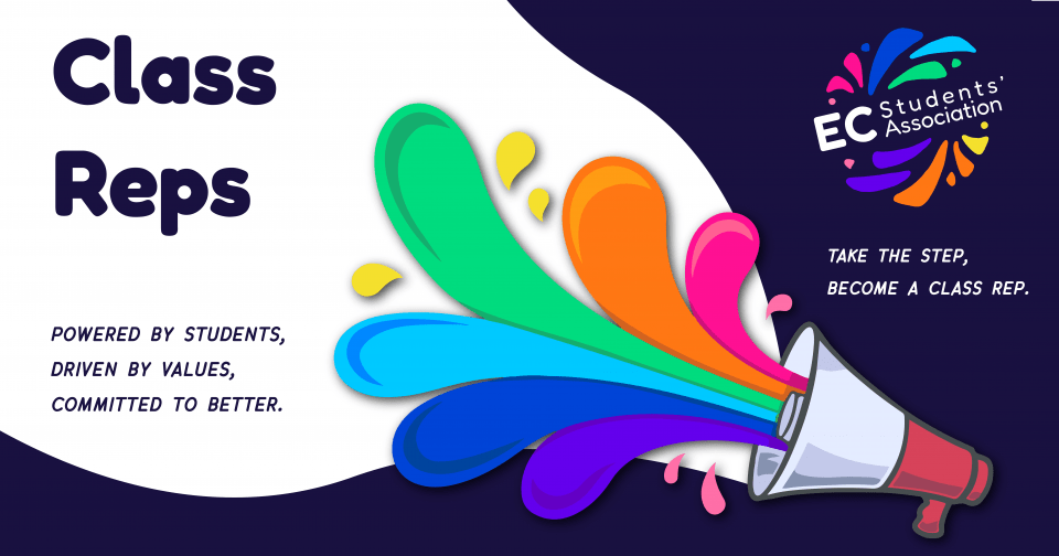 Class Rep Banner with multicoloured splashes and a megaphone