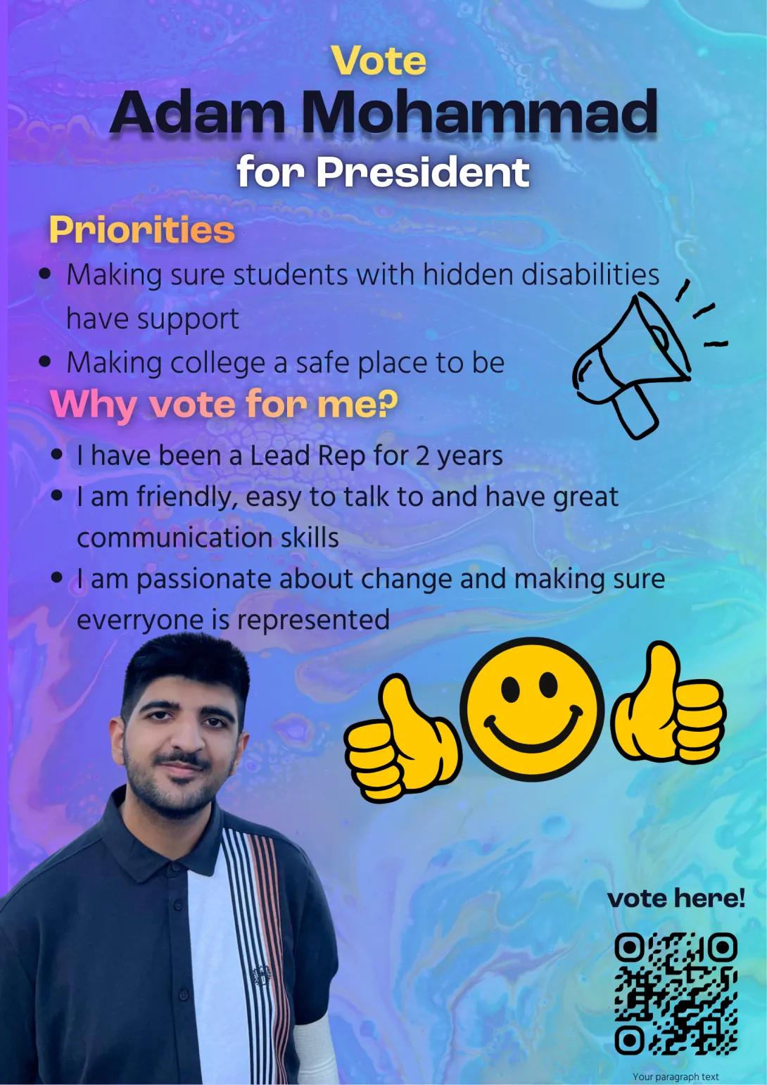 Vote Adam Mohammad for Student President